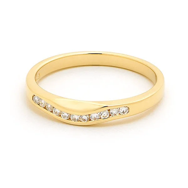 Channel - Set Women's Diamond Rings with Diamonds Securely Held in a Metal Groove for Durability9ct Yellow Gold Diamond Curved Wedding Ring