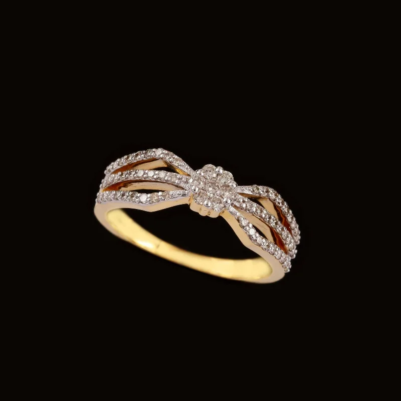 Art Deco - Inspired Women's Diamond Rings with Geometric Designs and Baguette - Cut Diamonds14K YG Cluster Diamond Ring-1pc