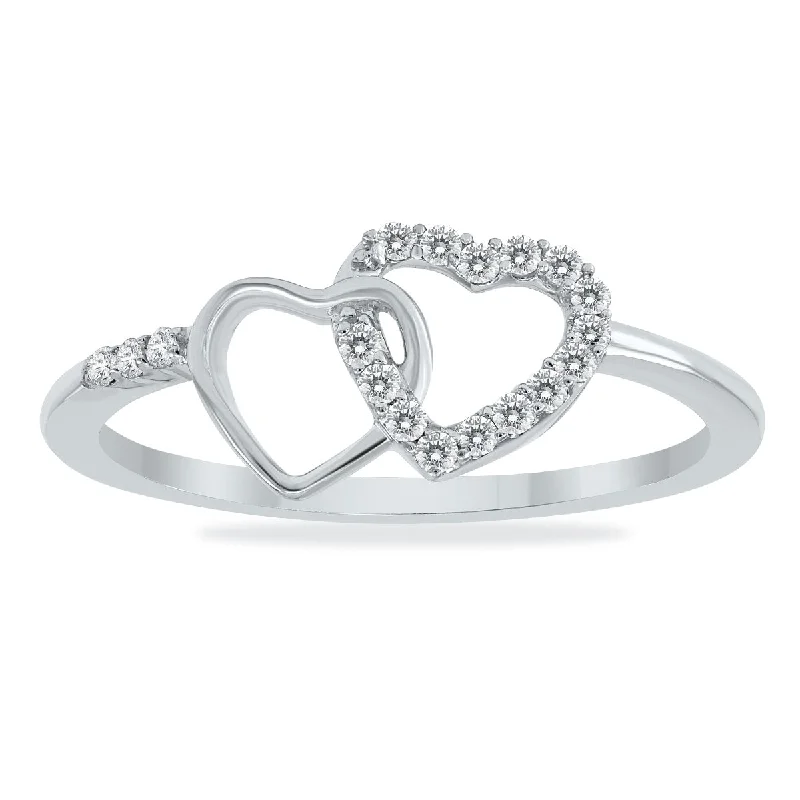 Adjustable Women's Diamond Rings with a Flexible Band for a Comfortable and Custom FitMarquee 1/10 Carat TW Diamond Double Heart Ring in 10K White Gold