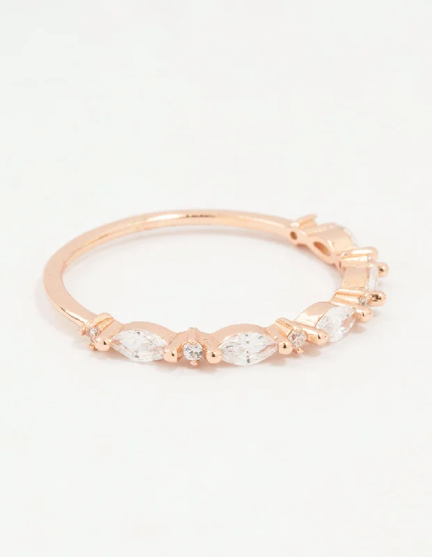 Pearl - Adorned Fashion Rings in Gold - Tone Alloy for a Sophisticated LookRose Gold Plated Sterling Silver Alternating Marquise Round Cubic Zirconia Ring