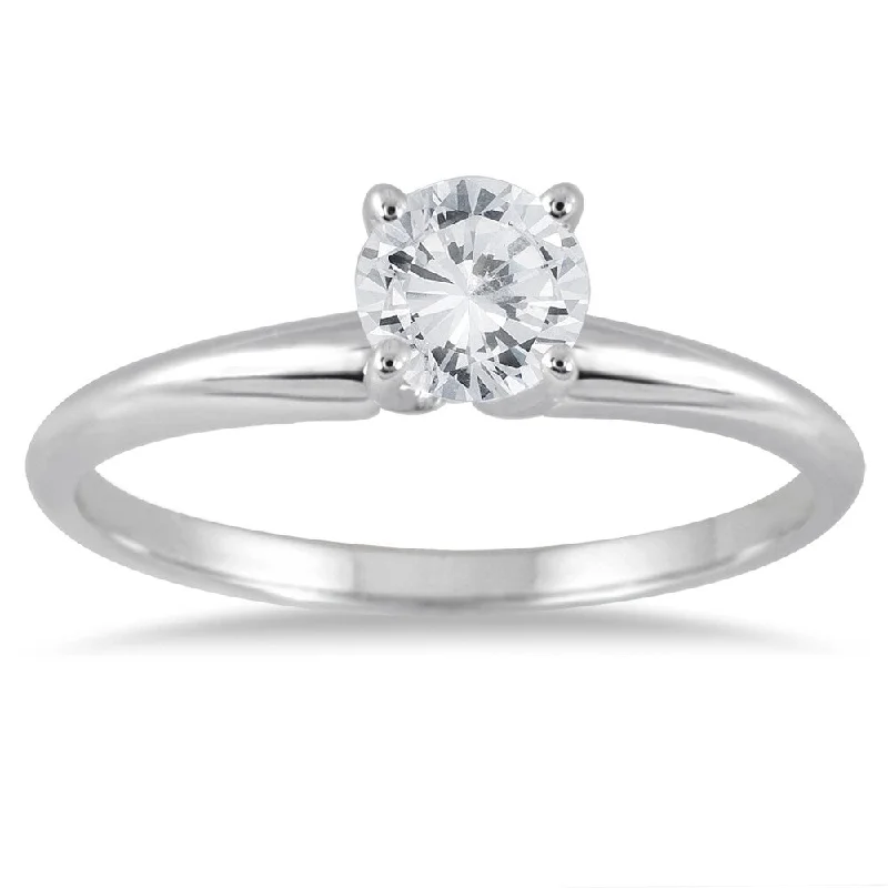 Art Deco - Inspired Women's Diamond Rings with Geometric Designs and Baguette - Cut Diamonds1/3 Carat Round Diamond Solitaire Ring in 14K White Gold