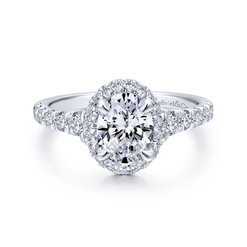 Halo diamond engagement ring in 18K white gold with a center oval - cut stoneHazel Oval Engagement Ring Setting