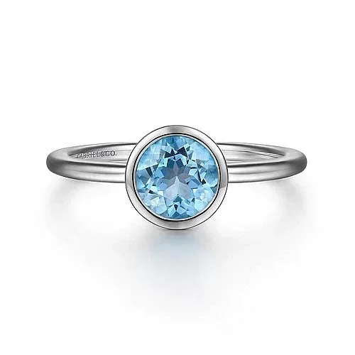 Open - Band Fashion Rings in Sterling Silver with Gemstone InlaysGabriel & Co. Swiss Blue Topaz Ring in Sterling Silver