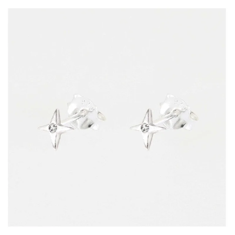 Laser - Engraved Initial Stud Earrings in Silver for a Personalized and Customized AccessoryKingsley Ryan Sterling Silver 4 Point Gem Star Stud Earrings