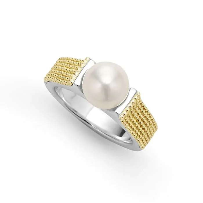 Bangle - Style Fashion Rings in Rose - Gold - Plated Aluminum with Etched PatternsLAGOS Two-Tone Caviar Pearl Ring in Sterling Silver and 18K Yellow Gold