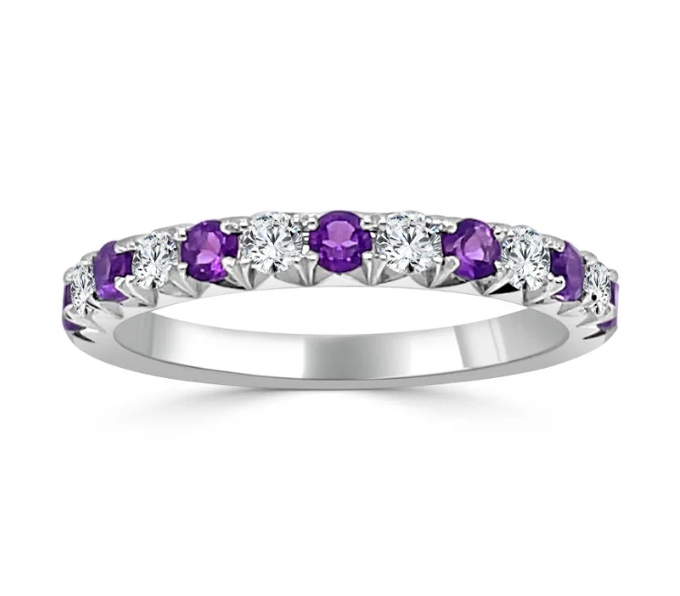 Magnetic Fashion Rings in Stainless Steel with a Modern, Interlocking DesignBremer Jewelry Amethysts and Diamonds Half Anniversary Fashion Ring in 14K White Gold (.25ctw)