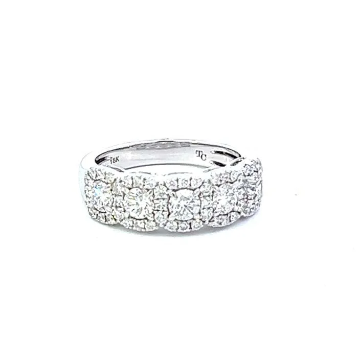 Fashion Rings with Initial Charms in Silver - Plated Metal for a Custom AccessoryMountz Collection Diamond 5-Stone Halo Band in 18K White Gold