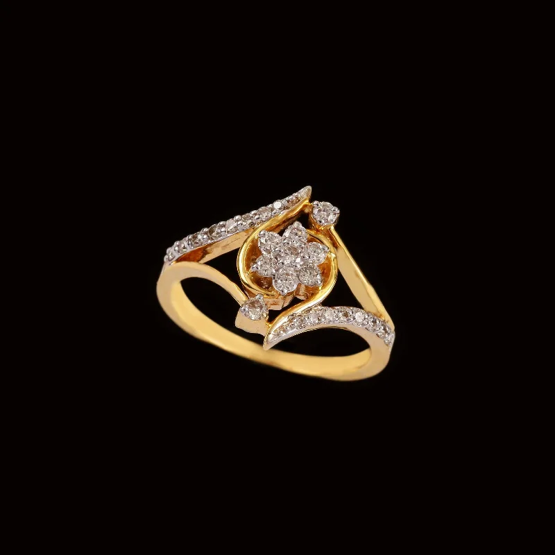 Cathedral - Style Women's Diamond Rings with a Raised Center Setting and Elaborate Metalwork14K YG Fancy Diamond Ring-1pc