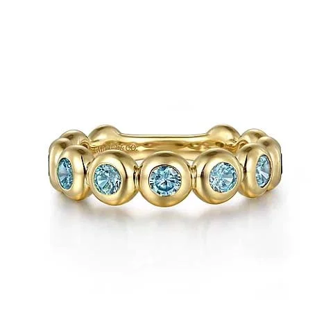 Statement - Making Fashion Rings in Gold - Plated Brass with Oversized Cubic Zirconia StonesGabriel & Co. Blue Topaz Stackable Ring in 14K Yellow Gold