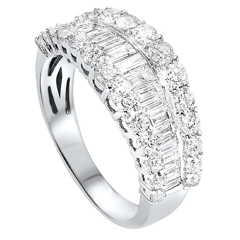 Marquise - cut diamond engagement ring with a split - shank band in platinumBaguette and Round Diamond Statement Band