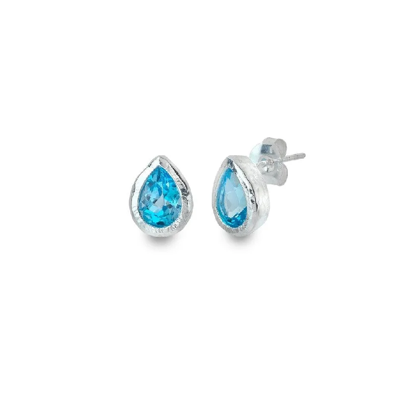 Two - Tone Gold and Silver Plated Clover Stud Earrings for a Lucky and Stylish SymbolSea Gems Blue Topaz Ocean Droplet Stud Earrings