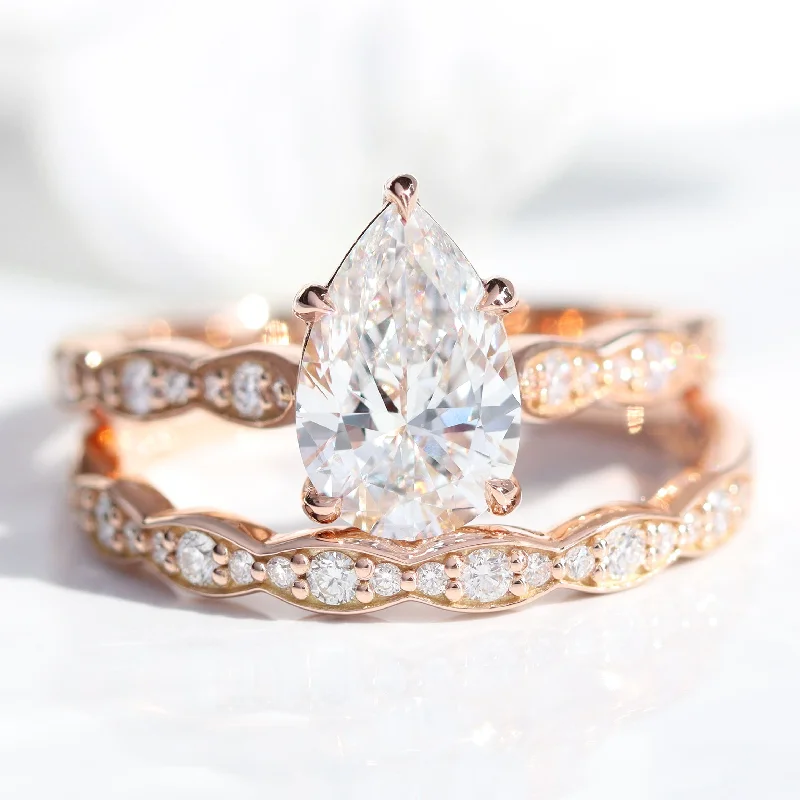 Heart - Shaped Women's Diamond Rings in Rose Gold for a Romantic and Symbolic Gift1.98 Ctw Pear Diamond Ring Stack w/ Lab Diamond and Matching Wedding Band