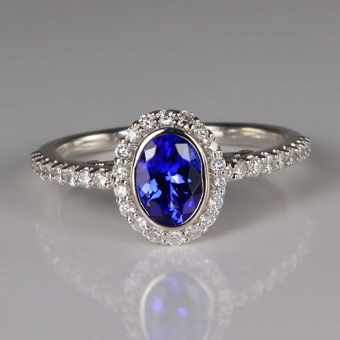 Men's Topaz Engagement Rings in 10K Gold with a Channel - Set Diamond Band14K White Gold Bezel Set Tanzanite and Diamond Ring .70 Carats