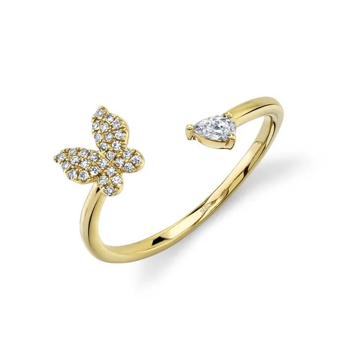 Statement - Making Fashion Rings in Gold - Plated Brass with Oversized Cubic Zirconia StonesShy Creation Pavé Butterfly with Pear Diamond Split Ring in 14K Yellow Gold