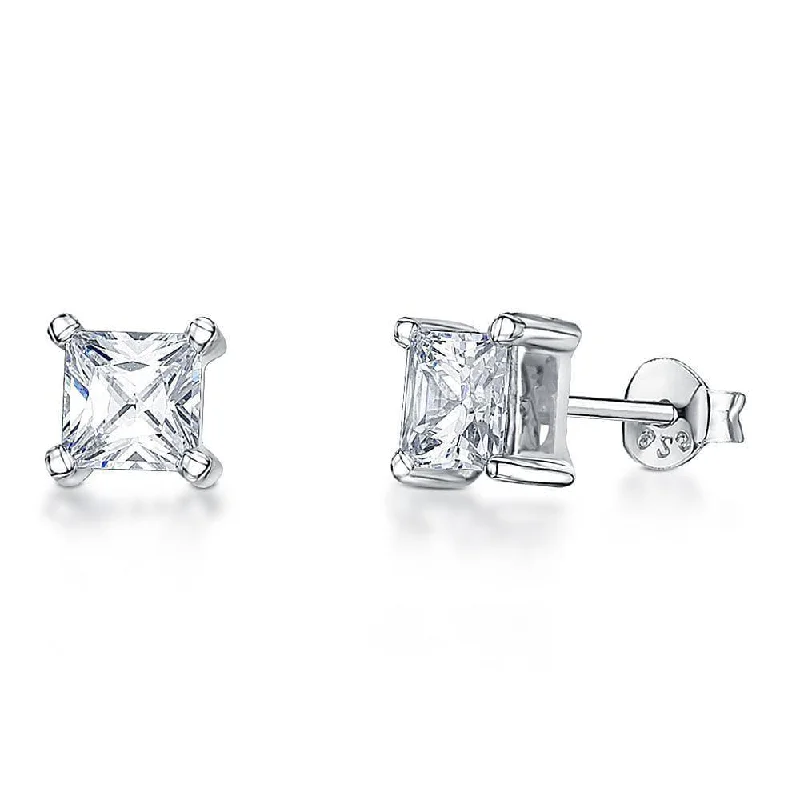 Laser - Engraved Initial Stud Earrings in Silver for a Personalized and Customized AccessoryJools 4mm Square Cubic Zirconia Stud Earrings