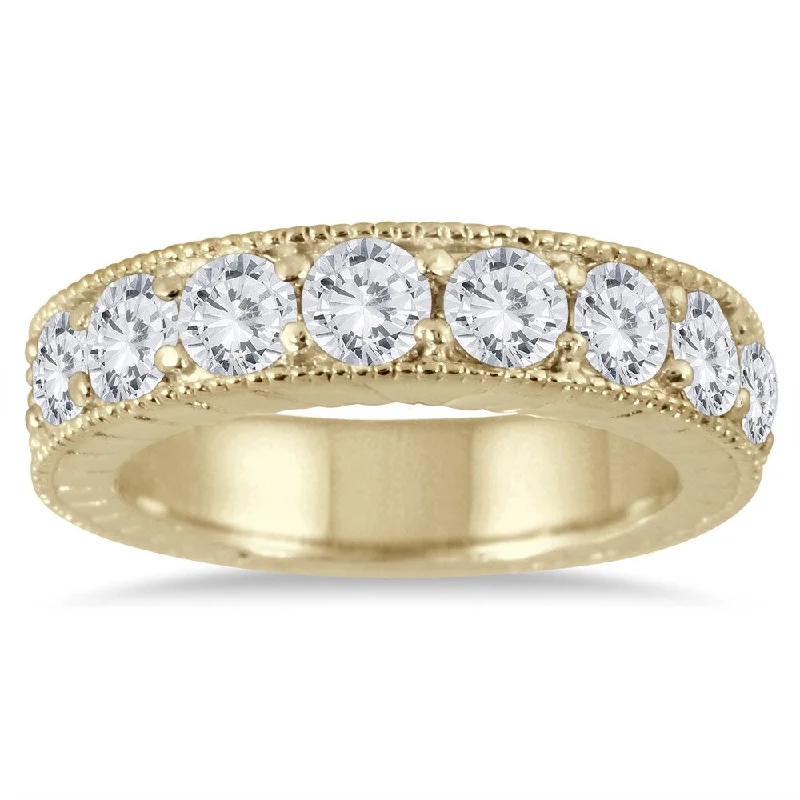 Signature - Design Women's Diamond Rings with a Brand - Specific Pattern and High - Quality DiamondsMarquee Jewels 10K Yellow Gold 1 1/2 CT Engraved Antique Diamond Band