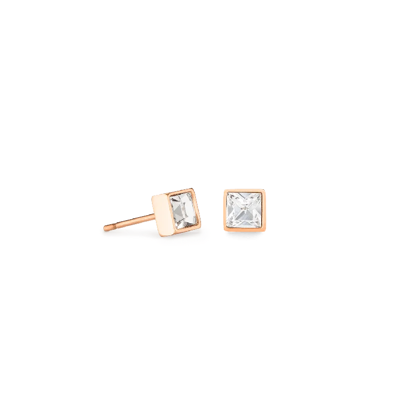 Adjustable - Back Crystal Stud Earrings in Clear for a Sparkling and Versatile PieceCoeur De Lion Brilliant Square Rose Gold and Crystal Stud Earrings