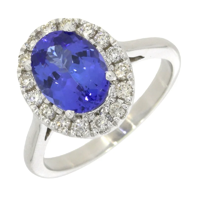 Three - Stone Women's Diamond Rings Symbolizing Past, Present, and Future with Emerald - Cut Diamonds14ct White Gold 1.87cts Tanzanite and 0.35cts Diamond Cluster Ring