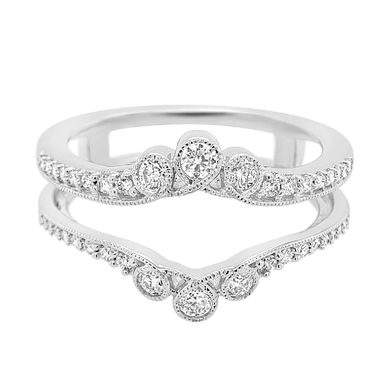 Asscher - cut diamond engagement ring with a pavé - set eternity band in platinumDiamond Tiara Ring Guard with Milgrain