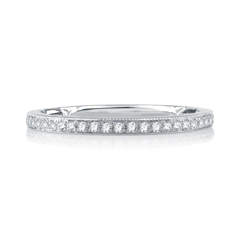 Fashion Rings with Initial Charms in Silver - Plated Metal for a Custom AccessoryA.Jaffe Milgrain Detail Diamond Quilted Wedding Band MR2301Q/19