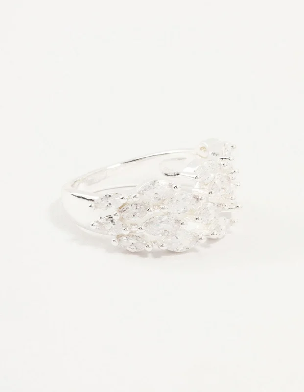 Stackable Fashion Rings in Rose - Gold Tone with Delicate Floral EngravingsSilver Plated Marquise Cubic Zirconia Open Ring