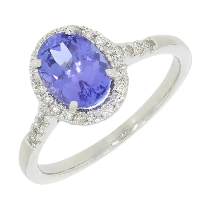 Cushion - Cut Women's Diamond Rings in Platinum with a Soft and Romantic AppearancePre Owned 9ct White Gold Oval Tanzanite and 0.20cts Diamond Halo Cluster Ring