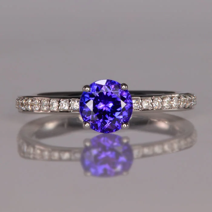 Men's Agate Engagement Rings in Sterling Silver with a Mosaic - Style Inlay14K White Gold Round Brilliant Tanzanite Ring with Diamonds 1.08 Carats