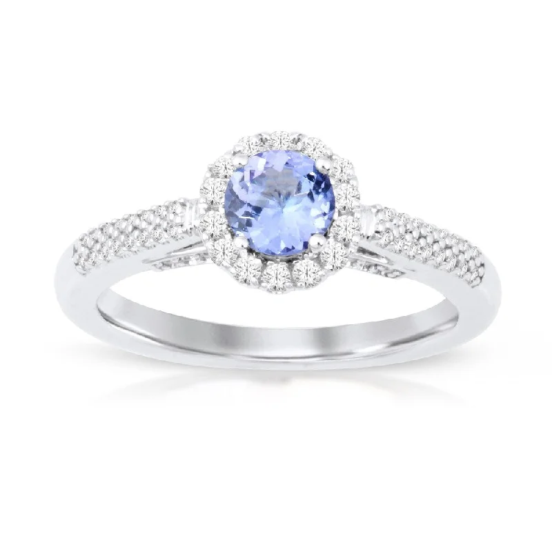 Signature - Design Women's Diamond Rings with a Brand - Specific Pattern and High - Quality DiamondsRound Cut Tanzanite Gemstone 1/4ct TDW Diamond Halo Ring in Silver