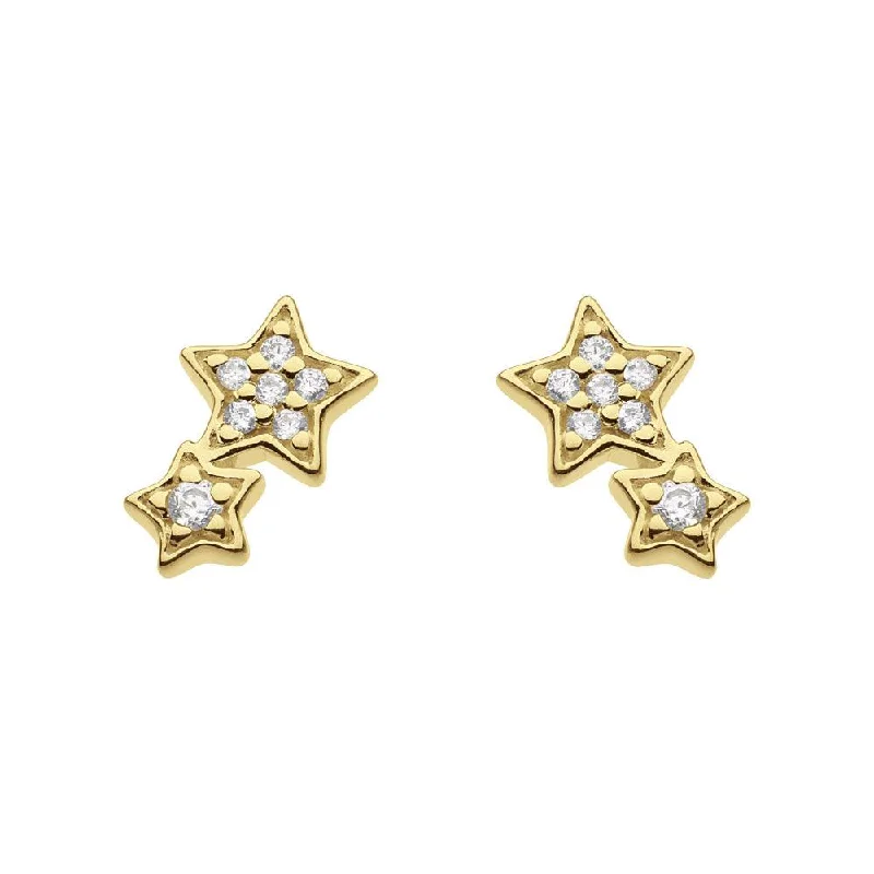 14K Gold Plated Heart - Shaped Stud Earrings for a Romantic and Feminine LookGold Cubic Zirconia Double Star Stud Earrings