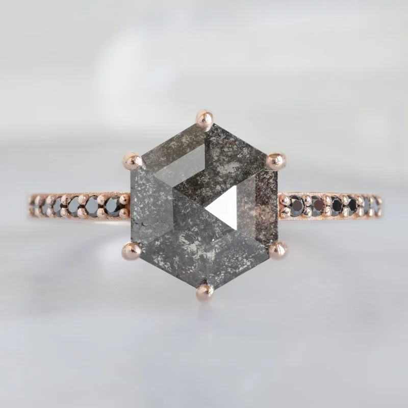 Men's Turquoise Engagement Rings in 925 Silver with a Southwestern - Inspired BandThe Willow Ring | 1.81ct Black Hexagon Diamond in 14K Rose Gold