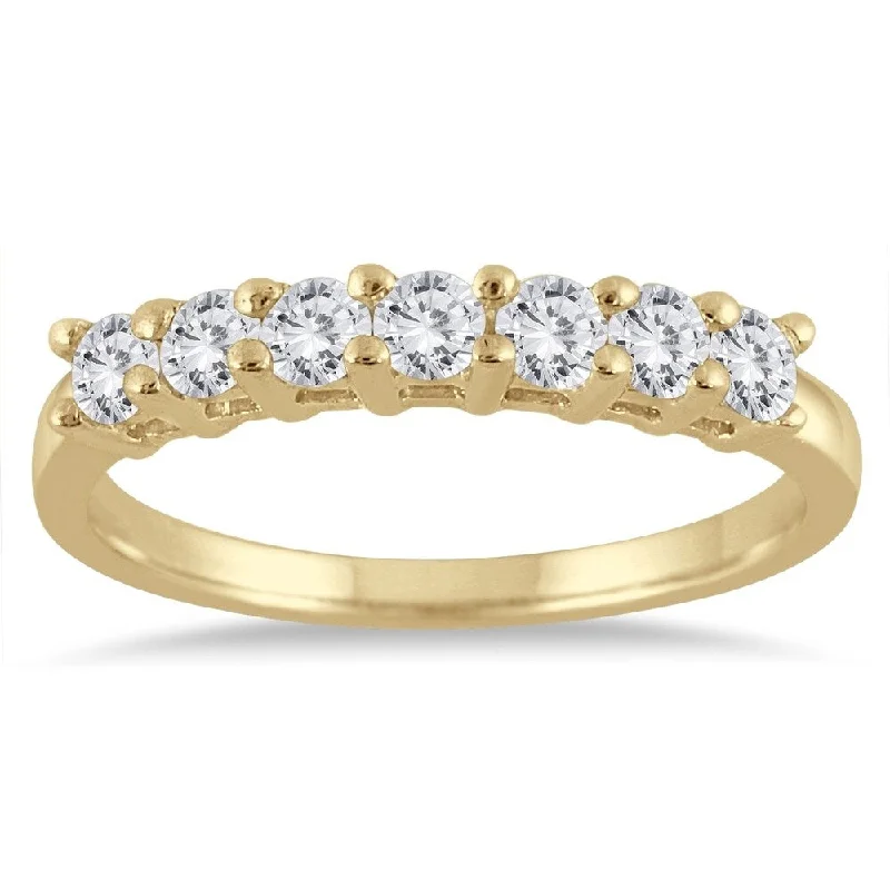 Cushion - Cut Women's Diamond Rings in Platinum with a Soft and Romantic Appearance1/2 Carat TW 7 Stone Diamond Band in 10K Yellow Gold