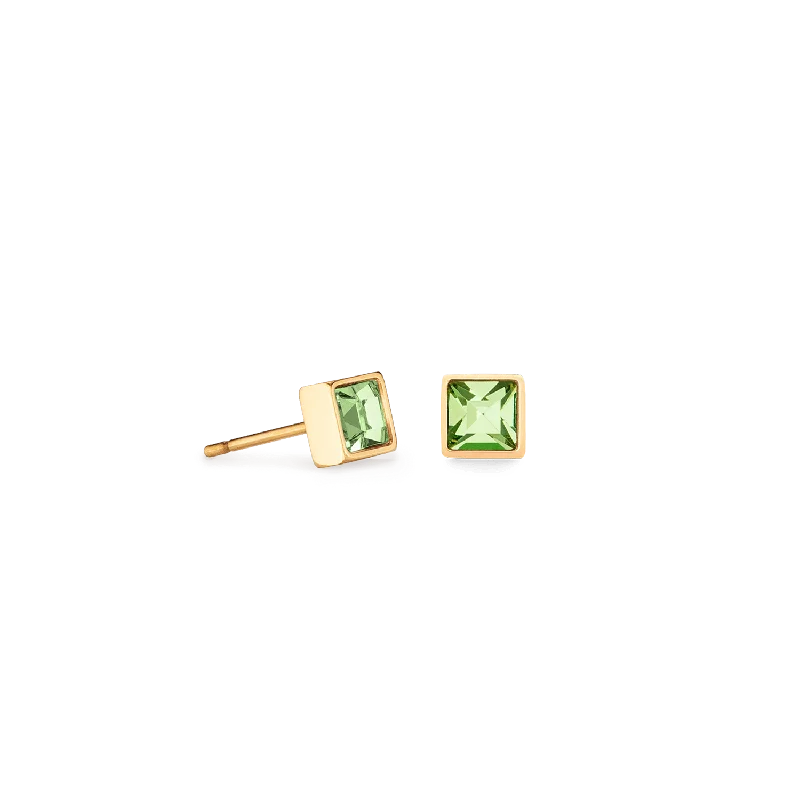 Rhinestone - Embellished Crown - Shaped Stud Earrings for a Princess - Inspired LookCoeur De Lion Brilliant Square Gold and Green Crystal Stud Earrings