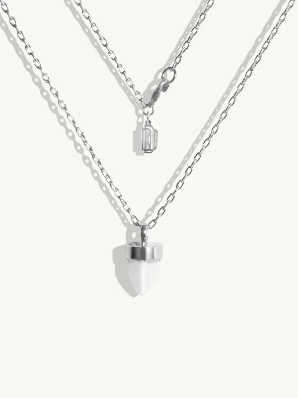 Asscher - cut diamond engagement ring with a pavé - set eternity band in platinumLevant Amulet Pendant Necklace With White Agate In 18K White Gold