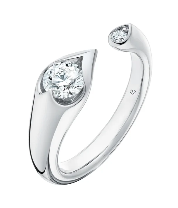 Minimalist Fashion Rings in Stainless Steel with a Single Solitaire CrystalHearts On Fire Round LU Open Droplet Diamond Fashion Ring in 18K White Gold (.58ctw)