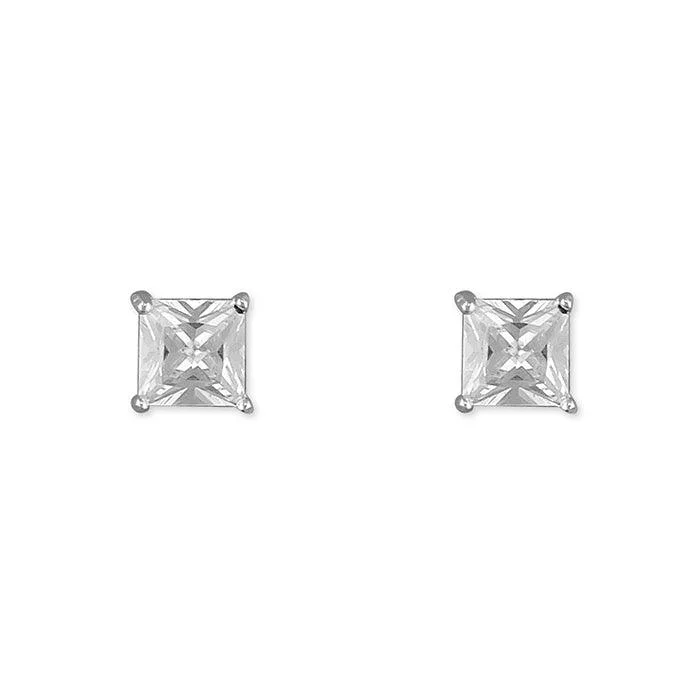 Hypoallergenic Sterling Silver Star - Studded Stud Earrings for Sensitive EarsSterling Silver Cubic Zirconia 4mm Princess Cut Stud Earrings