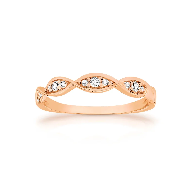 Channel - Set Women's Diamond Rings with Diamonds Securely Held in a Metal Groove for Durability9ct Rose Gold Diamond Twist Ring