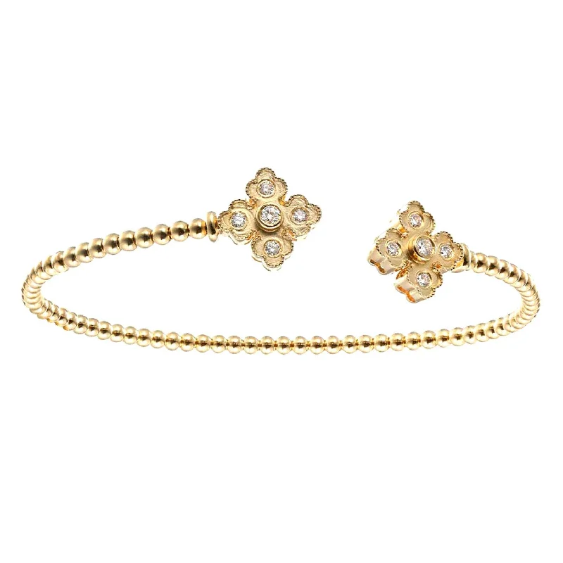 Emerald and diamond engagement ring in a vintage - inspired platinum bandBeaded Clover Diamond Cuff Bracelet in Yellow Gold, 0.25 cttw