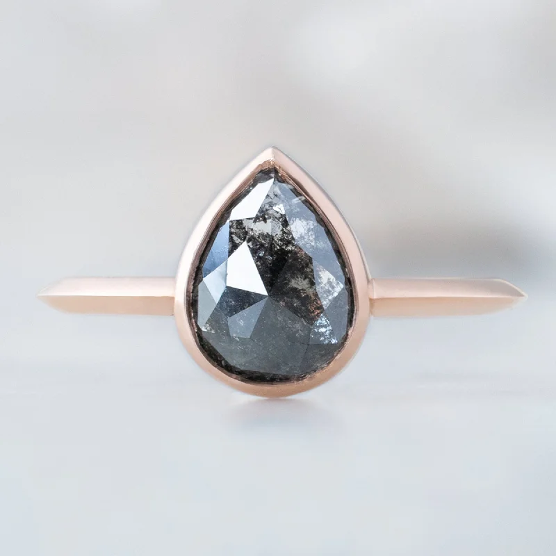 Men's Aquamarine Engagement Rings in 9K Gold with a Bezel - Set StoneThe Hazel Ring | 1.68ct Rose Cut Black Diamond in 14K Rose Gold