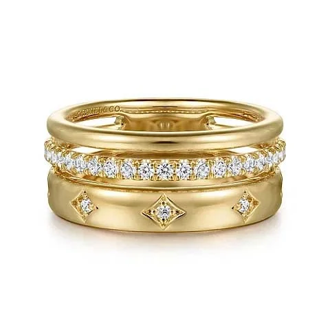 Bangle - Style Fashion Rings in Rose - Gold - Plated Aluminum with Etched PatternsGabriel & Co. Diamond Easy Stackable Ring in 14K Yellow Gold