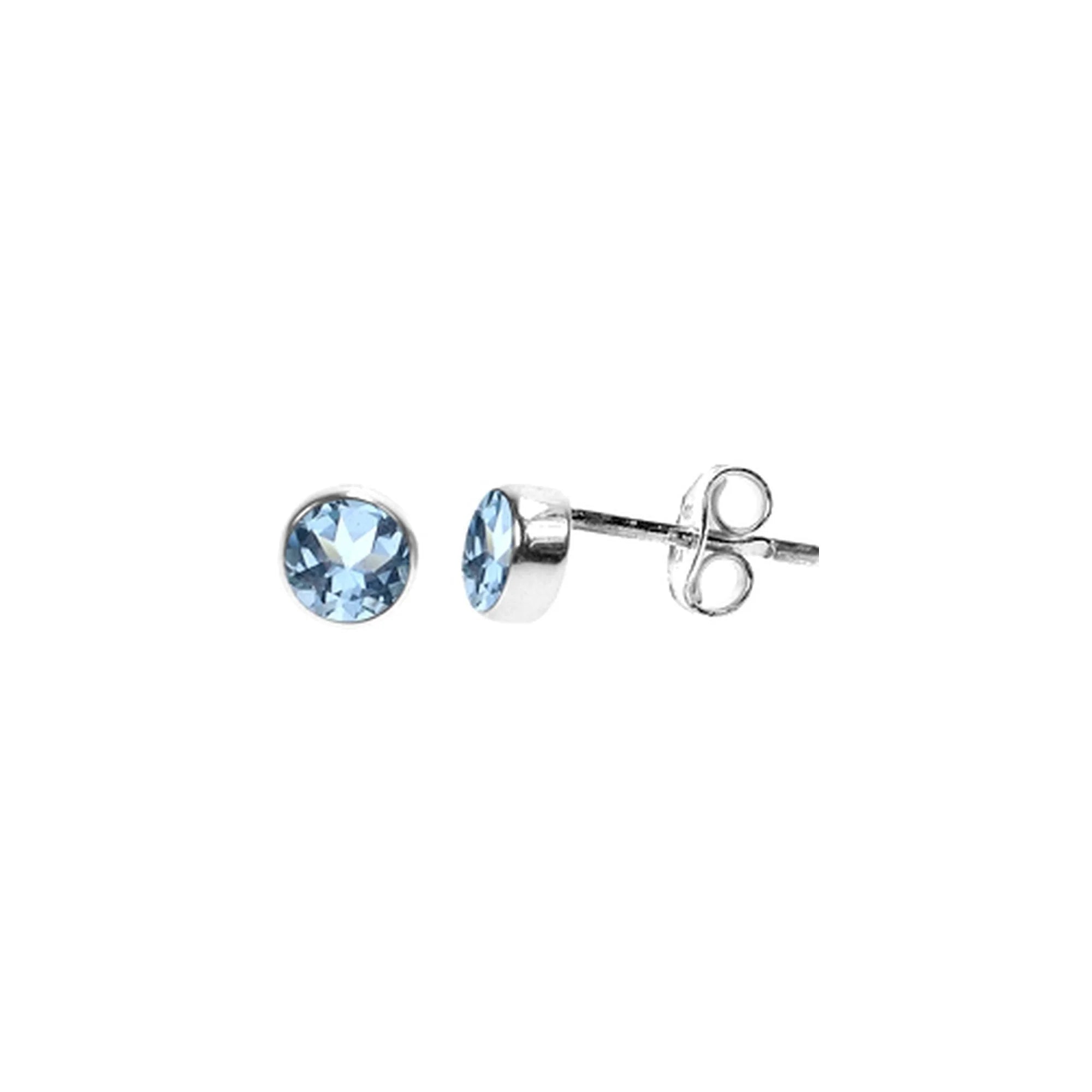 Rhinestone - Embellished Crown - Shaped Stud Earrings for a Princess - Inspired LookSterling Silver Blue Topaz Round Stud Earrings