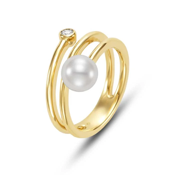 Vintage - Reproduction Fashion Rings in Bronze with Cameo - Style MedallionsMastoloni 7-7.5mm Freshwater Cultured Pearl 3X Spiral Bypass Ring with Bezel Set Diamond in 18K Yellow Gold