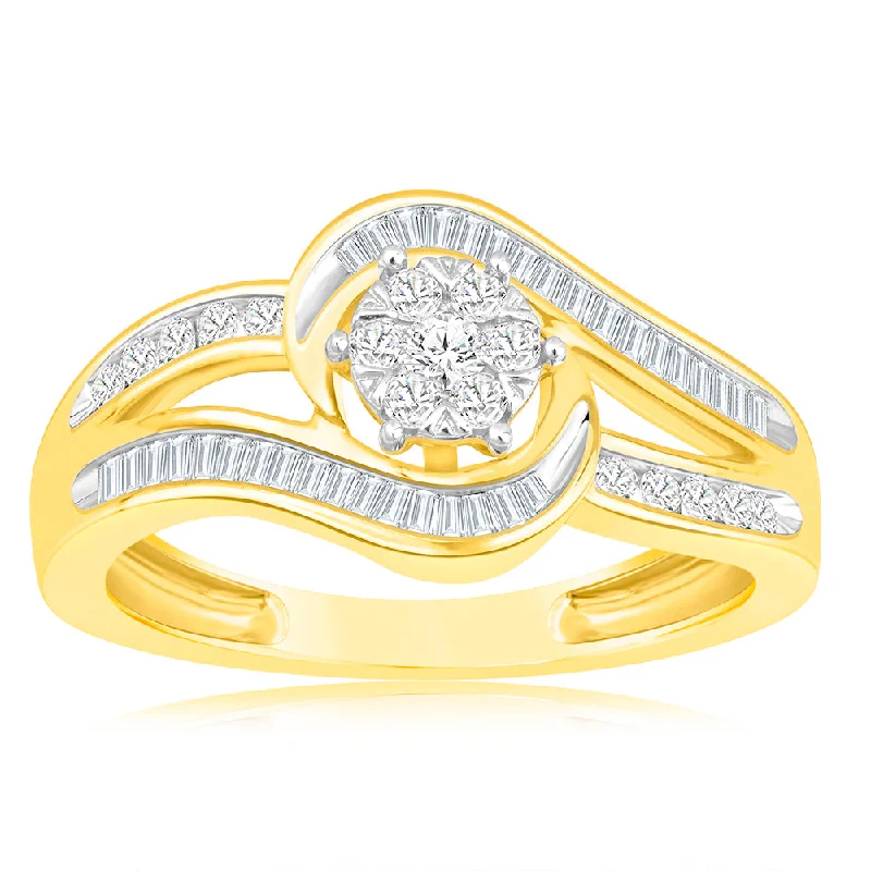 Pear - Shaped Women's Diamond Rings in Yellow Gold with a Single - Diamond Pendant LookLuminesce Lab Grown 9ct Yellow Gold 0.30 Carat Diamond Wrap Around Ring in 51 Diamonds