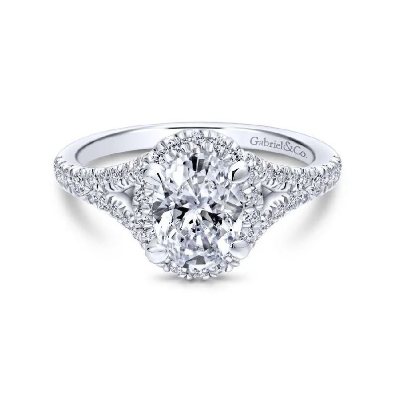 Round - cut diamond engagement ring with a twisted band design in 14K white goldVerbena Oval Engagement Ring Setting