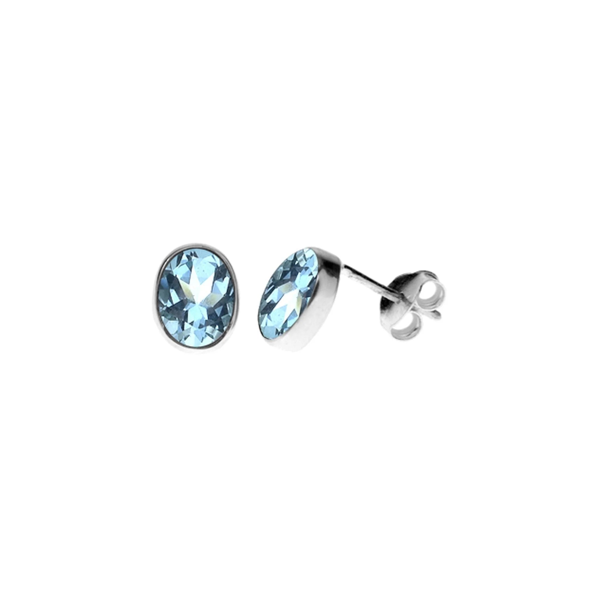 Two - Tone Gold and Silver Plated Clover Stud Earrings for a Lucky and Stylish SymbolBlue Topaz Faceted Oval Cabochon Stud Earrings