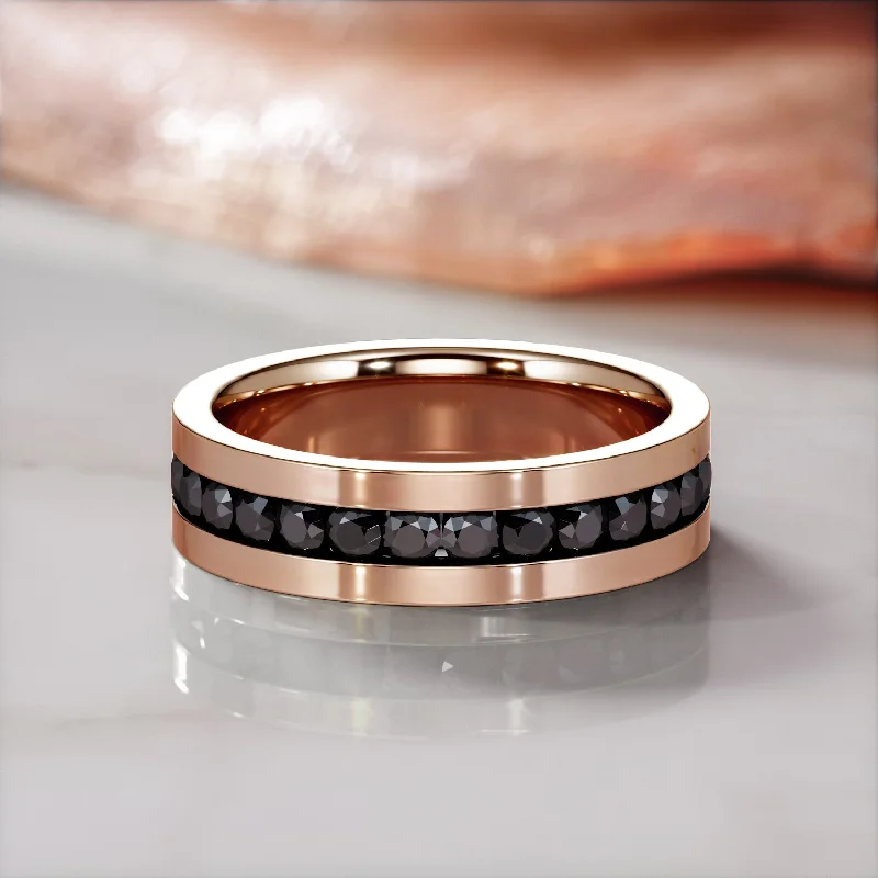 Tennis - Style Women's Diamond Rings with a Continuous Row of Diamonds for a Classic and Versatile LookMoonlit Abyss - Channel Natural Black Diamond Wedding RIng