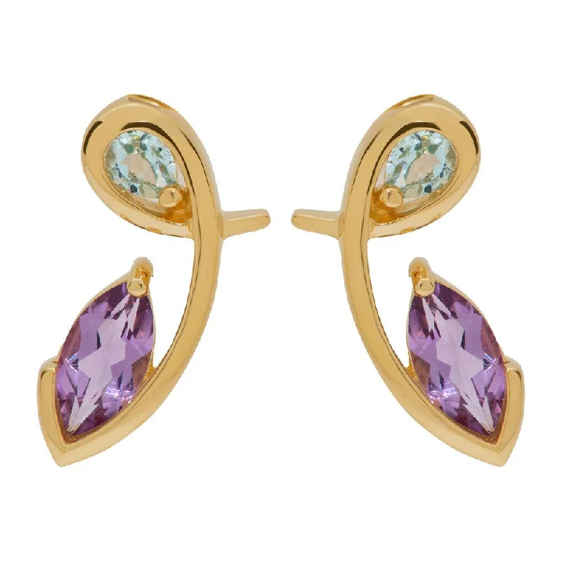 Adjustable - Back Crystal Stud Earrings in Clear for a Sparkling and Versatile PieceUnique & Co Gold Amethyst and Blue Topaz Stud Earrings