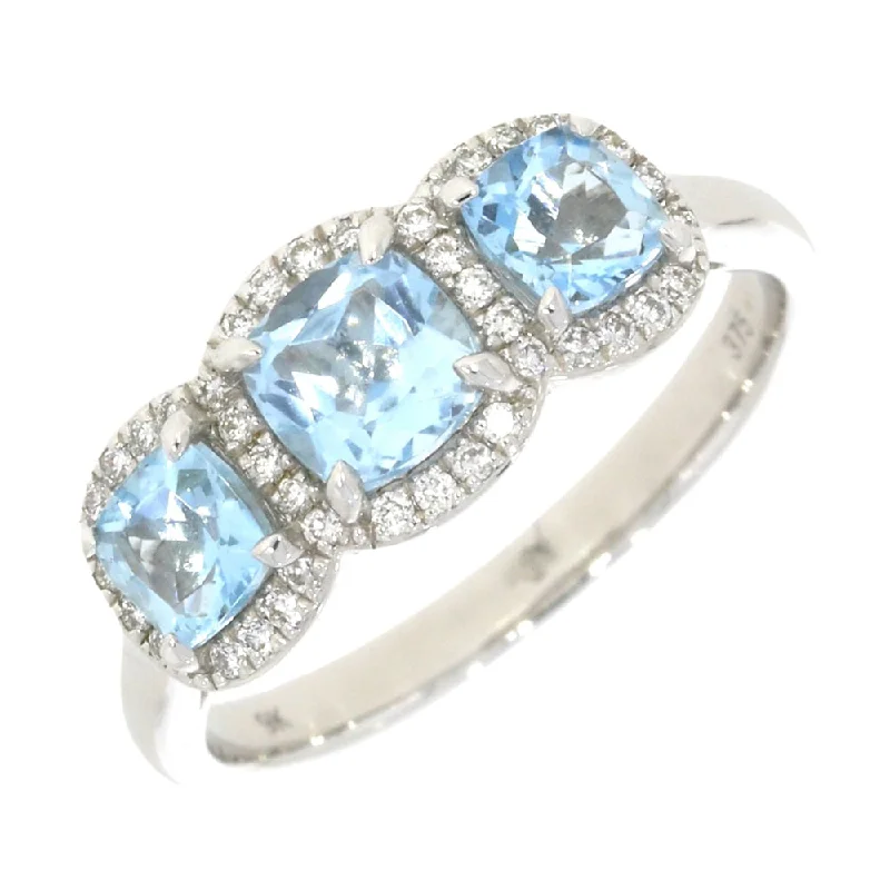 Princess - Cut Women's Diamond Rings in White Gold with a High - Clarity Diamond for a Modern Look9ct White Gold Aquamarine And Diamond Trilogy Cluster Ring