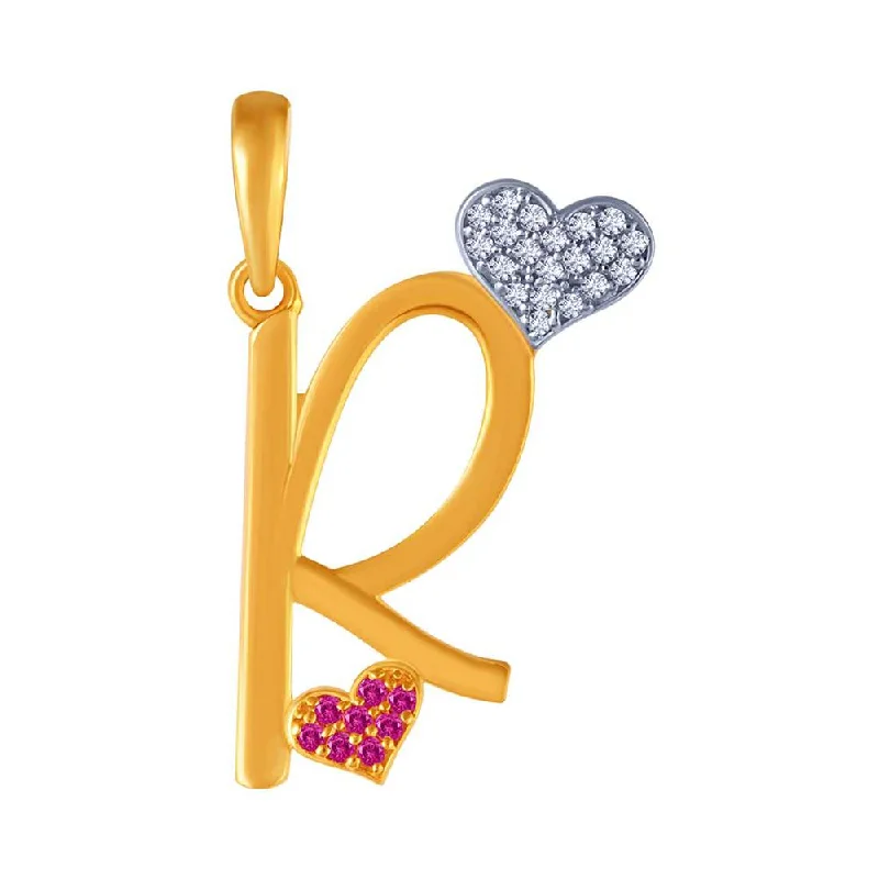 Signature - Design Women's Diamond Rings with a Brand - Specific Pattern and High - Quality Diamonds14k Gold  R Initials Pink And Yellow  Studded Pendant