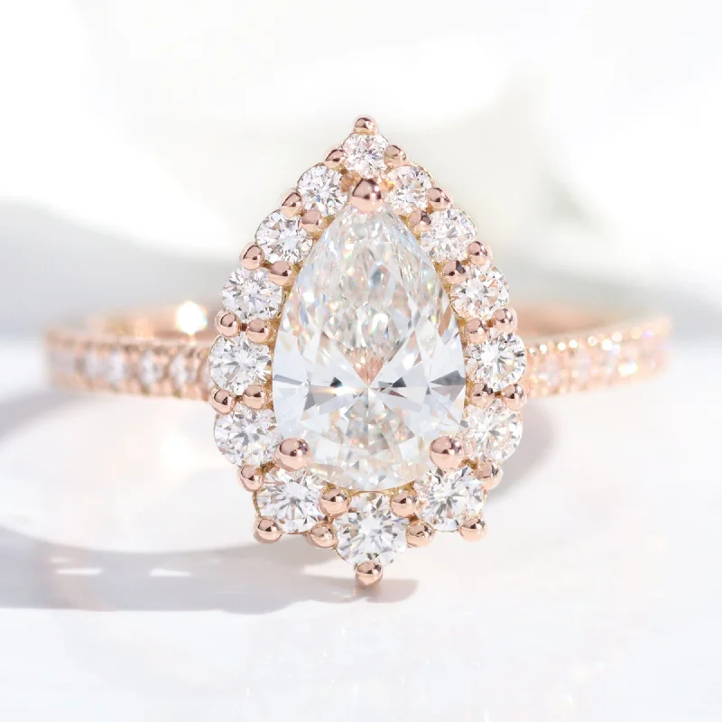 Cluster - Style Women's Diamond Rings with Multiple Small Diamonds Arranged in a Stunning PatternPear Lab Diamond Ring Pave Band w/ Natural Diamonds in Tiara Halo Ring