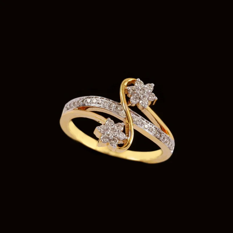 Art Deco - Inspired Women's Diamond Rings with Geometric Designs and Baguette - Cut Diamonds14K YG Star Diamond Ring-1pc